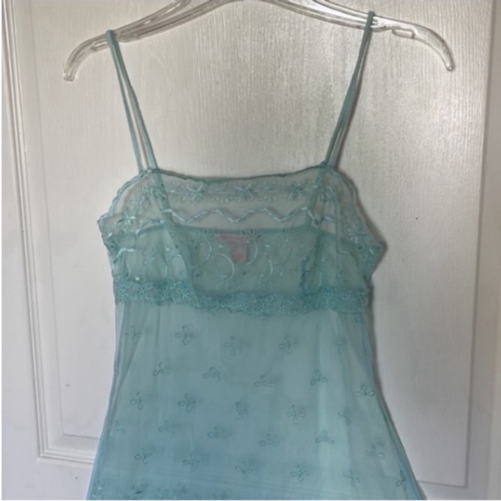 Victoria’s Secret Sheer Mini Dress Green Mint Slip Embroidery Eyelets Holiday S - Picture 7 of 17